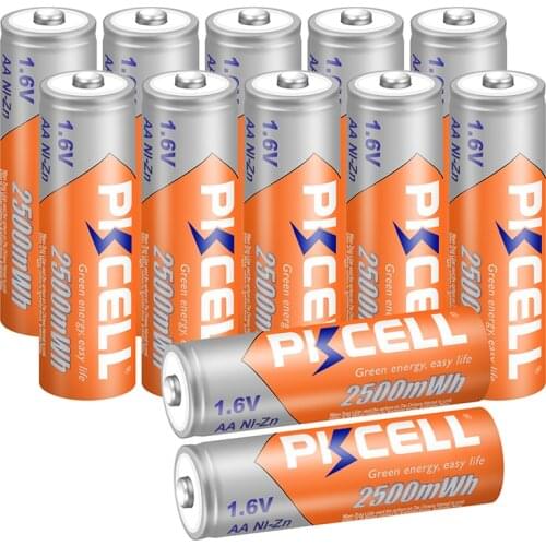 12pcs 1.6V AA 2500mWh battery NIZN aa rechargeable batteries PKCELL AA batteria for flashlight remote control CD players