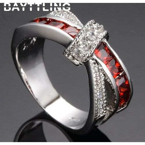 BAYTTLING Charm Red Zircon 925 Sterling Silver Ring Color 6#7#8#9#10# Ring For Lady Christmas Party Jewelry Gift