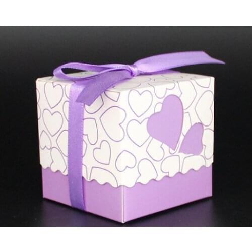 Free Shipping 100pcs high quality Purple heart candy box wedding favors boxes,paper box,favour gift (With ribbon)