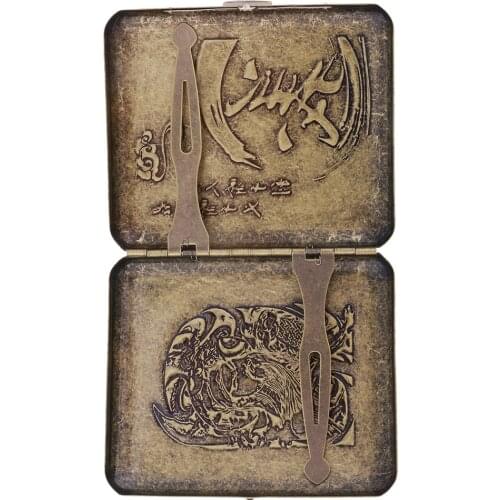 Mens Cigarette Case Double Sided Spring Clip Open Pocket Holder with Gift Box for 20pcs Vintage Metal Tobacco Storage Box