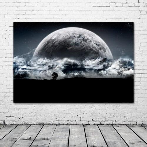 Moon Space Planet Rise Sky Fantasy Picture Abstract Wall Decor Posters Canvas Paintings Fabric Print Art Living Room Decoration