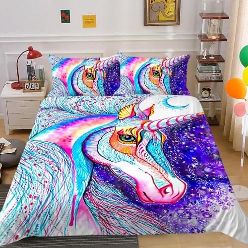 Fanaijia Galaxy unicorn Duvet Cover Set with Pillowcase Kids Cartoon Bedding Set King Full Size girls Comforter Sets