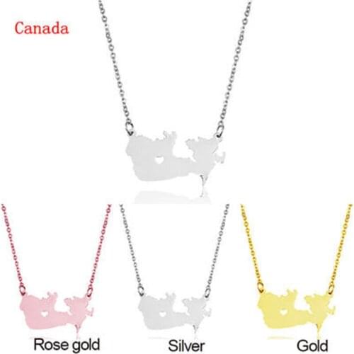 Hot stainless steel map necklace, Canadian national pendant, womens map jewelry