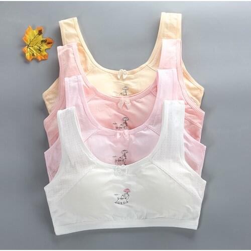 Young Puberty Girls Cotton Training Vests Tops Tanks Girls Sport Kids Bra Students Underwear Bras Children for 8-16 Years Old