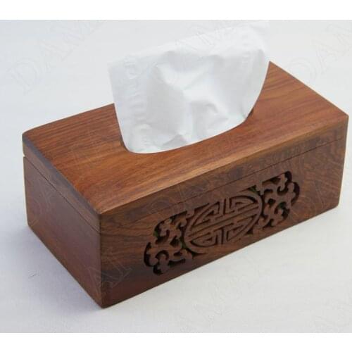 Chinese Solid Wood Tissue Boxes Retro Cut Out Dining Table Napkin Holder Relief Carved Flower Living Room Decor Tissue Organizer