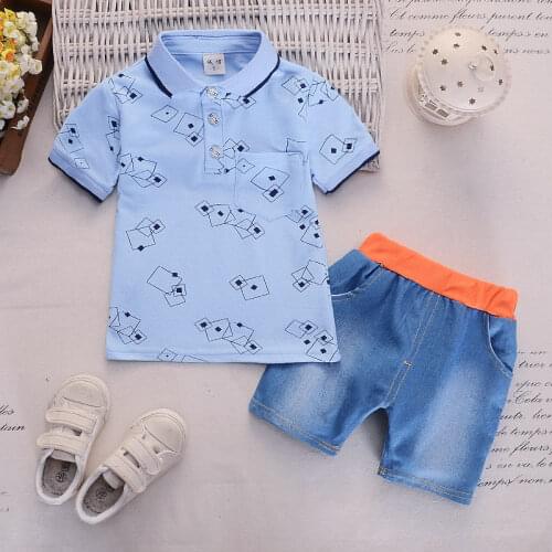 Summer Hot Sale Kids Clothing Sets Geometric Print Childrens Clothing 2 Pcs Casual Baby Boy Clothes Family Clothing Sets 1-4 Y