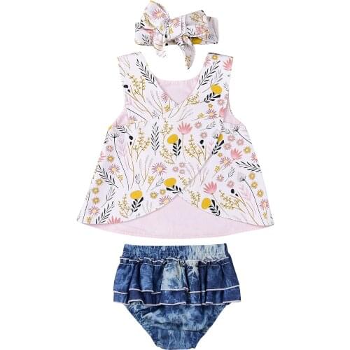 Citgeett Newborn Infant Toddler Kids Baby Girl Clothes Set Tops Dress+ Demin Pants +Headwear Outfits Set Novelty 0-3Y