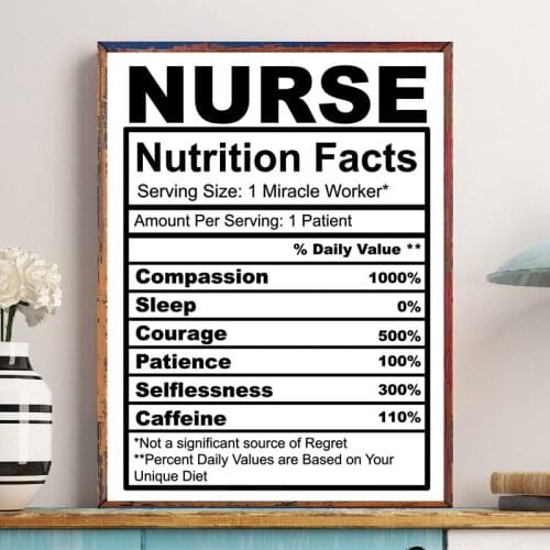 Nurse Gift Nurse Nutrition Facts Quote Print Black White Poster Nurse Appreciation Art Painting Picture Office Wall Decor