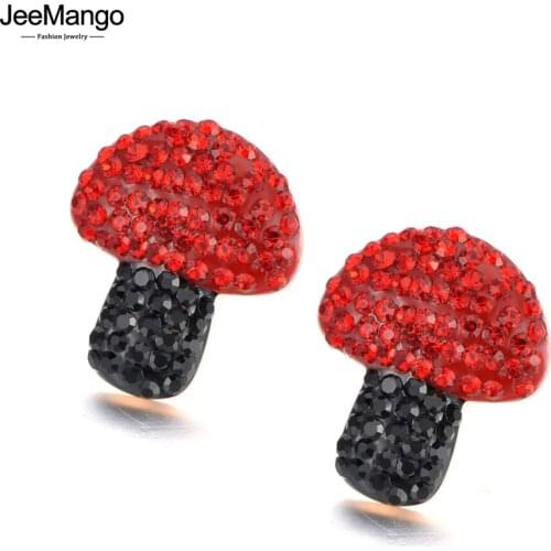 JeeMango Trendy Stainless Steel White Red Rhinestone Strawberry Plant Earrings For Women Original Design Office Earrings JE20135