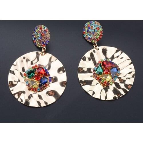 Trendy Rhinestone Golden Metal Dangle Earrings Geometric Vintage Statement Women Multicolored Fashion Jewelry Accessories