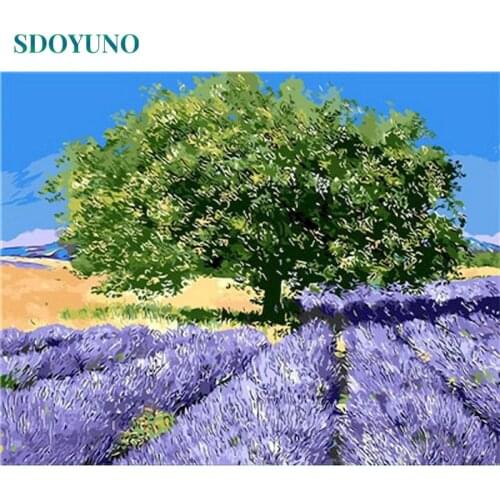 SDOYUNO 60x75cm Pictures By Numbers Flowers DIY Painting By Numbers On Canvas Lavender Land Frame Scenery Digital Hand Painting