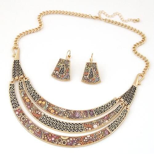 LEMOER 2019 Brand Gold Color Alloy Moon Necklace and Earring african jewelry set for Women Ethic Statement Parure Bijoux Femme