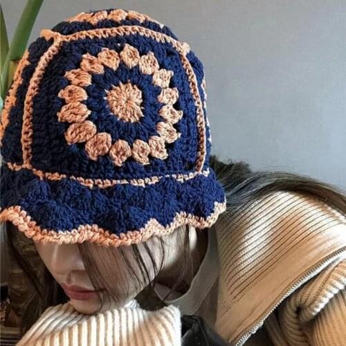 Bucket Hats Female Summer Korean Hand-woven Knitted Flower Fisherman Hat Fashion Breathable Hollow Out Hat Women Sunscreen Hat