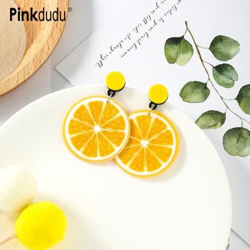 Pinkdudu Summer Sweet Resin Yellow Orange Earrings Acrylic Fashion Large Fruit Lemon Drop Earrings Jewelry for Women OG083