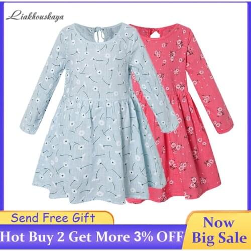 Girls Dresses Spring Long Sleeved Dress Cotton ChildrenS Wear Floral Dresses Baby Girl Party Beauty Pageant Dress Kids Clothes