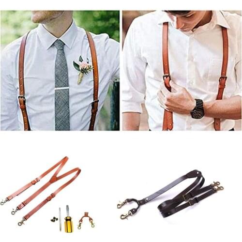 Black Brown Leather Suspender Leather Hook And Buckle Strap Braces For Men For Pants Casual Mens Trouser Suspenders Adjustable