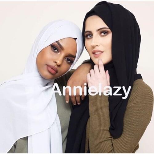 Plain Bubble Chiffon Hijab Scarf Women Scarves Muslim Long Shawls And Wraps Headband Solid Color Soft Silk Feeling Head Scarf
