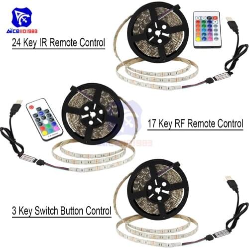 24 Key IR Remote 17 Key RF Remote 3 Key Switch Button Control for SMD 5050 RGB LED Strip Waterproof 5V 5M 300 LEDs Strip Light