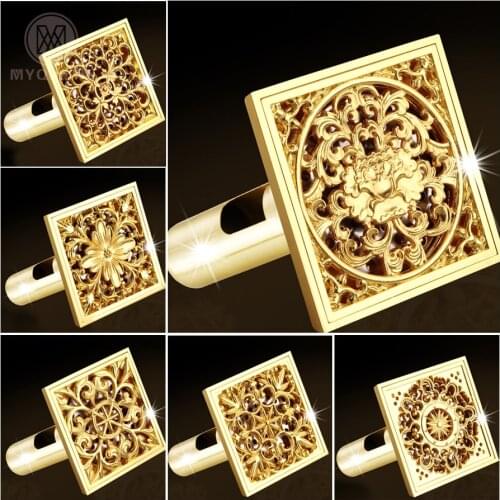 Luxury Golden Square 4cm Floor Waste Drain Bathroom Shower Drain 10cm * 10cm Floor Grate Drainer Free Shipping