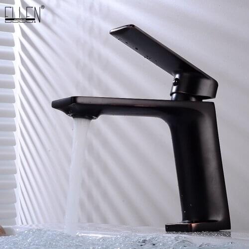 Hot Cold Mixer Faucets Bathroom Basin Sink Tap Black Crane Deck Mounted Faucet Mixer Oil Rubble Bronze Finished EL1415B