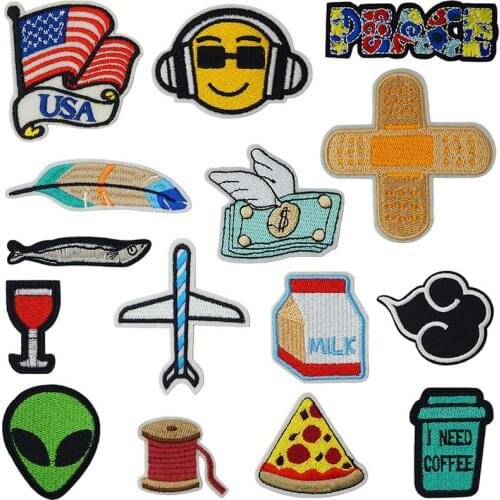 USA Daily Casual Plane Fur Iron On Patches Sewing Embroidered Applique for Jacket Clothes Stickers Badge DIY Apparel Accessories