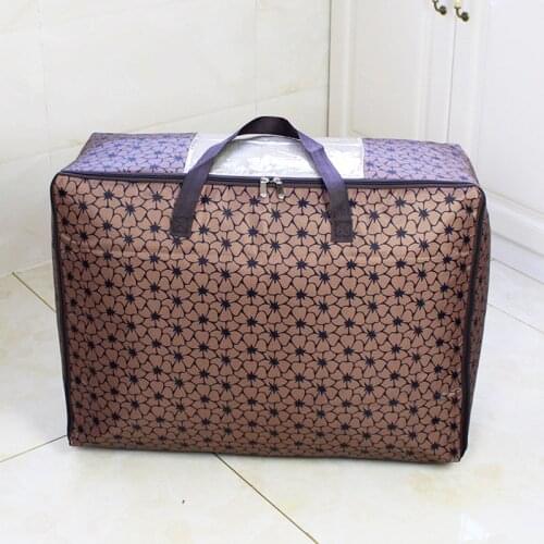 Printed Waterproof Quilt Storage Bag Floral Oxford Cloth Sorting Bag Transparent Window With Zip Travel Handbag Closet Organizer