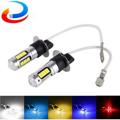 1Pcs 12V H3 H1 LED Fog Light Headlight Lamps Bulb Lens DC W5W T10 White 4014 Chips 30 SMD High Power