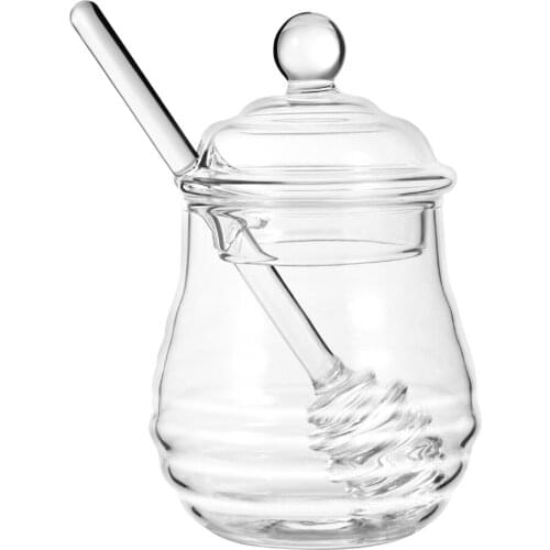 WINOMO 250ml Glass Honey Pot Clear Jam Jar Set with Dipper and Lid for Home Kitchen Use