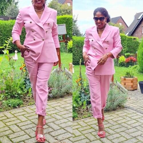 Classic Women Blazer Casual Peaked Lapel Double Breasted Jacket 2 Pieces Prom Celebrity Custom Made Suits