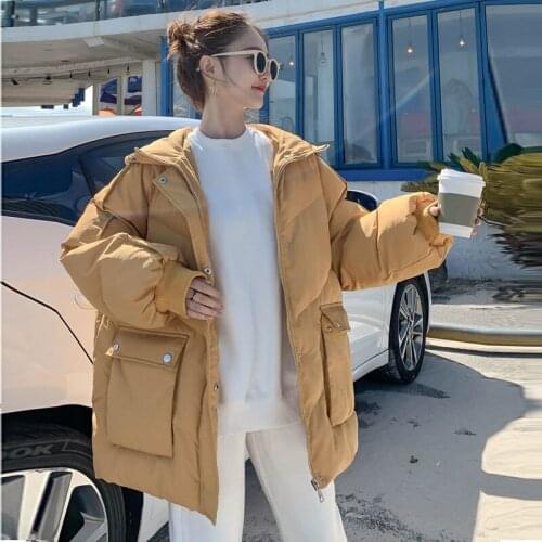 Winter Jacket Korean Warm Loose Down Jacket Parkas Women Short Cotton Coats Female Hooded Dwon Padded Outwear Big Pocket Coats