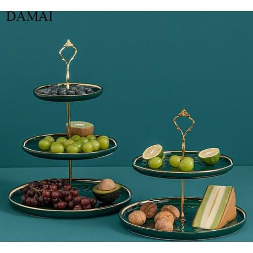 Gold Inlay Cake Stand Decorative Relief Craft Three Layers Fruit Plates Party Afternoon Tea Dessert Food Tray Home Decoration