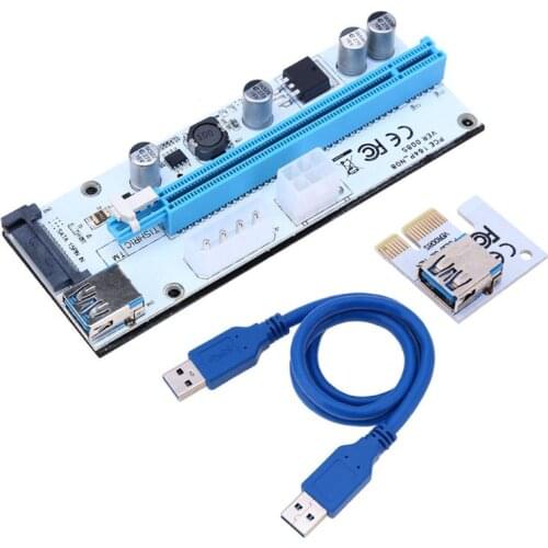 008S PC PCIe PCI-E PCI Express Riser Card 1x to 16x USB 3.0 Data Cable SATA to 4Pin IDE Molex Power Supply for BTC Miner Machine