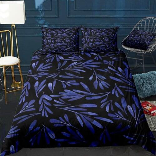 Blue Leaves Illustration Quilt Cover Pillowcase 3Piece Comforter Bedding Set With Pillow Case Single Double Duvet Cover