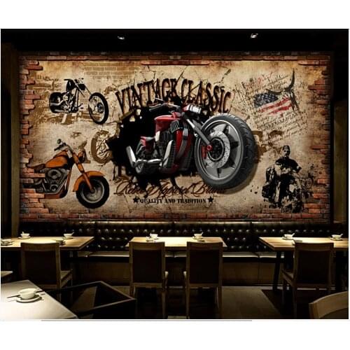 Custom photo mural 3d wallpaper on the wall Retro motorcycle nostalgic brick wall decor room home decor wallpaper for walls 3 d