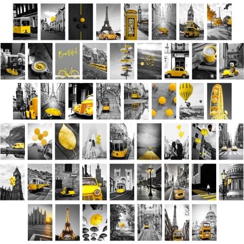50pcs Yellow Element Theme Wall Collage Kit Eiffel Tower Aesthetic Pictures Posters Paris Wall Art Home Girls Bedroom Decor