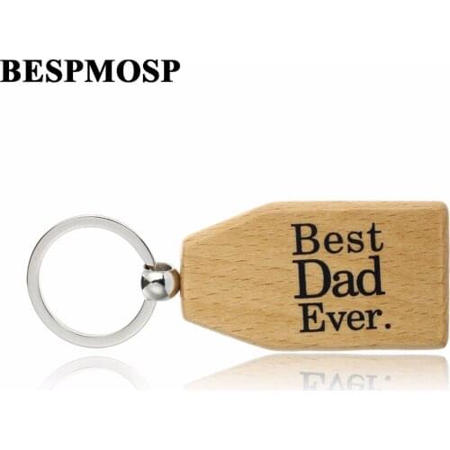 Bespmosp 12PC/Lot Handmade Best Dad Ever Wood Wooden Keychain Keyring Family Daddy Love Fathers Day Charm Jewelry Souvenir Gift