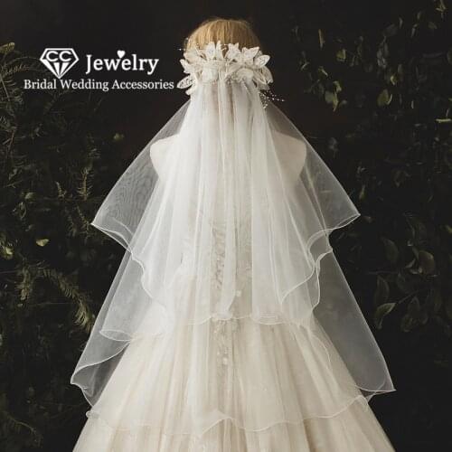 CC Bridal Veils Wedding Accessories for Women Engagement Hair Ornaments 100% Handmade Double Layer Lace Veil Flower Shape QS131