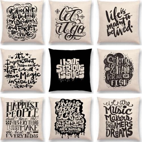 Black White Pattern Decorative Letters Fun Words Meaningful Saying Short Sentences Love Life Cushion Cover Sofa Pillow Case
