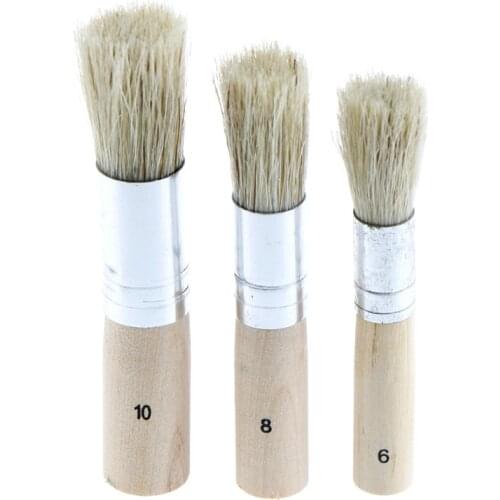 New 3Pcs/Set Wooden Stencil Brush Hog Bristle Brushes Acrylic Watercolor Oil Painting School accessories