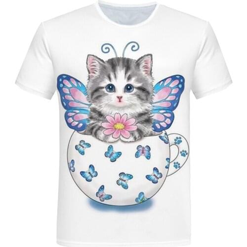 Cat T-shirt unisex cartoon clothing blue calico shirt girls O collar street casual children 2021 boys T shirt camisole