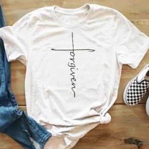 Forgiven T-shirt Woman Vertical Cross Religious Christian Tshirt Jesus Church T Shirt Women Funny Tops Female Tops Drop Shipping