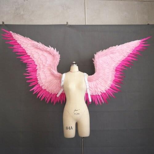 Cosplay Hot pink angel feather wing adult model runway underwear show shooting props festival party wing for Halloweens Day