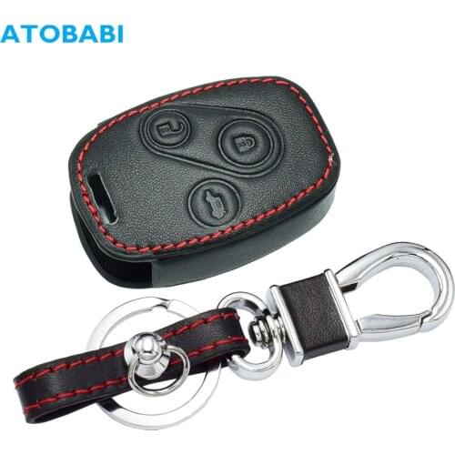 Leather Car Key Case For Honda City Accord CR-V Civic 3 Buttons Remote Fobs Cover Keychain Holder Protector Bag Auto Accessories