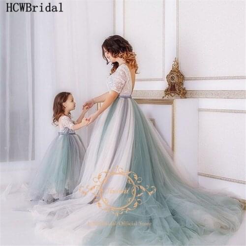 Colorful Tulle Lace Backless Evening Dress For Pregnant Women Half Sleeve A Line Sexy Prom Gowns Plus Size Maternity Dresses