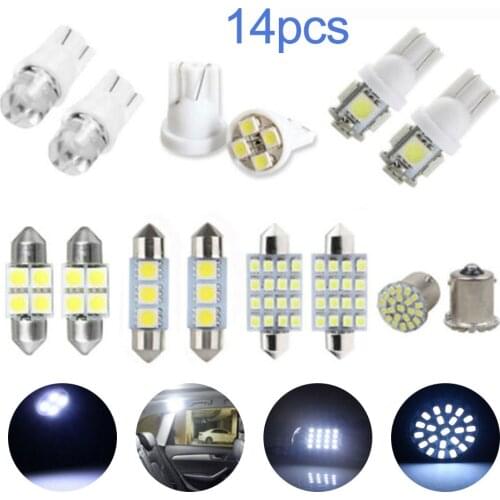14pcs/Set T10 W5W White LED Auto Car Interior Doom Lamp Super Bright Reading Light License Plate Lamp Bulbs 12V Car Accessories