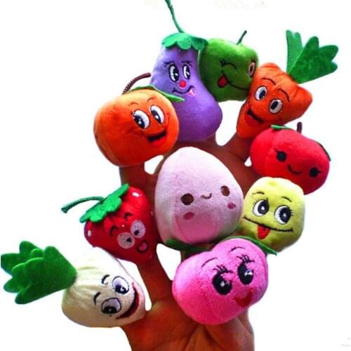 Hot Sales 10x Cartoon carrot orange Fruit Vegetables Finger Puppet Plush Toys Dolls Child Baby Favor Toys Gifts