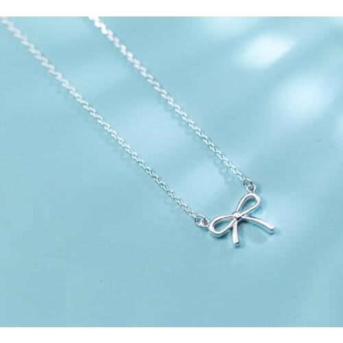MloveAcc 925 Sterling Silver Lovely Bow Knot Pendant Necklace for Girls Women Fashion Silver Jewelry Accessory