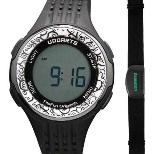 UDOARTS Heart Rate Monitor with Chest Strap 2, Pack of 5 Batteries and Screwdriver, Black/White Cloud