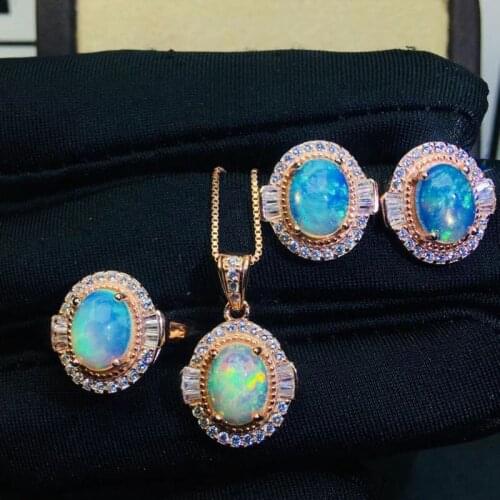 Natural opal set 925 sterling silver inlay for girlfriend wedding anniversary romantic love party gift