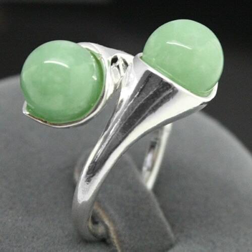 New Design two 8mm Blue Light Green stone bead 925 Sterling Silver Ring 7/8/9/10